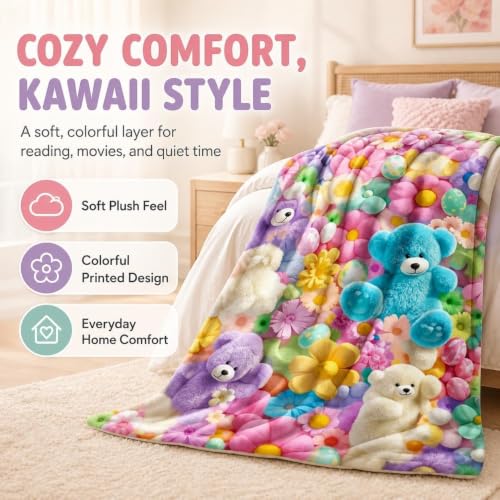 Teddy Pastel Floral Throw Blanket 60x80in - Ultra-Soft Plush Cozy Bed & Sofa Cover