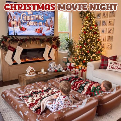 Gingerbread Christmas Movie Night Inflatable Mattress - Holiday Guest Bed