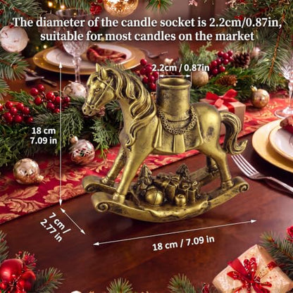 Christmas Rocking Horse Candle Holder 7.2 Inch Gold Home Decor