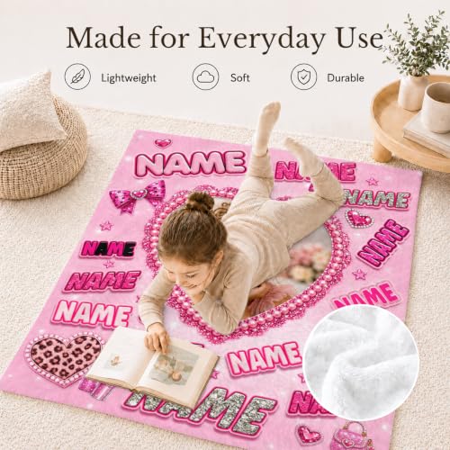 Personalized Pink Girl Photo Blanket - Custom Kids Throw with Text & Image