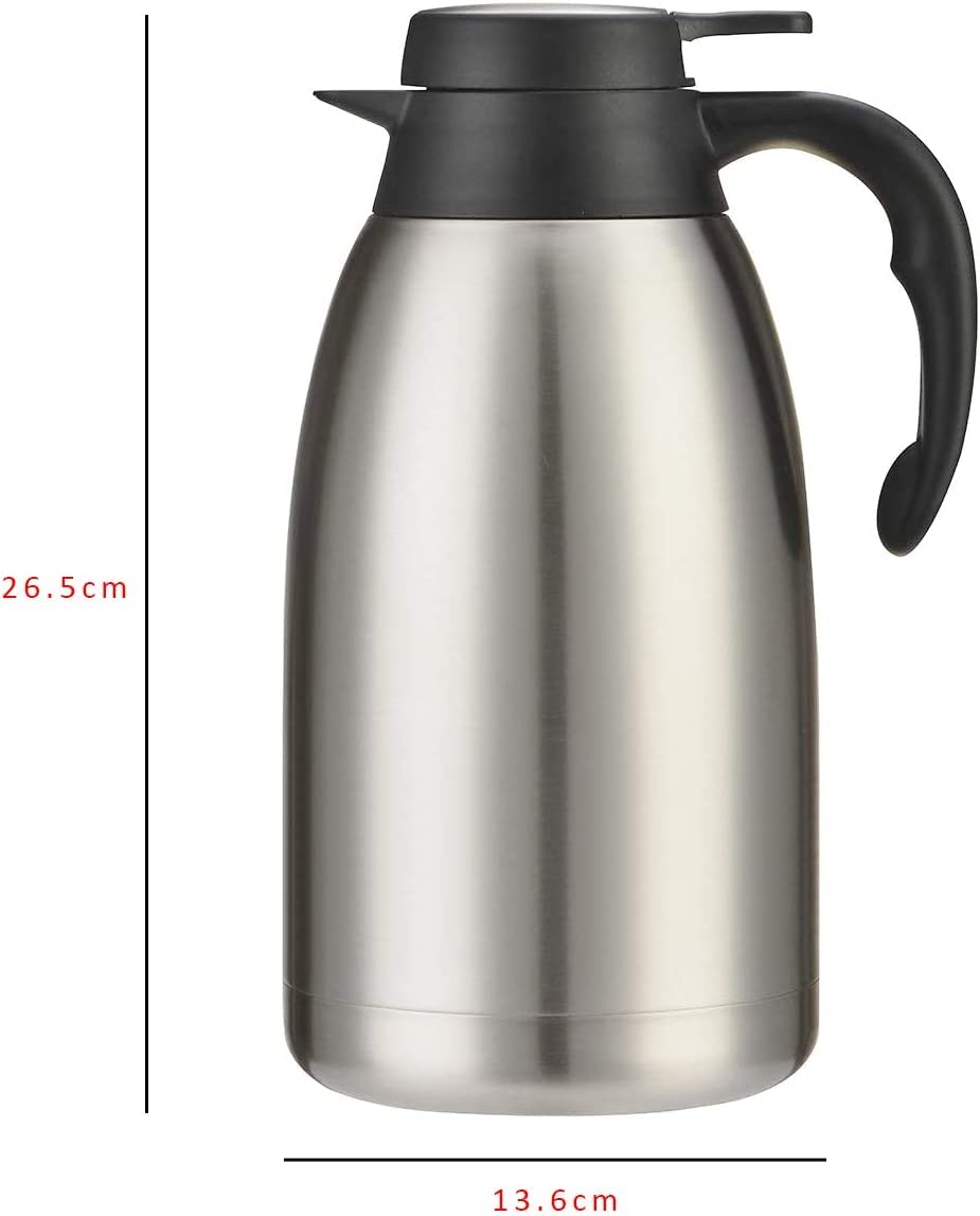 Stainless Steel Thermal Coffee Carafe Double Walled Vacuum Tea Carafe 2 Liter Insulated Coffee Thermos, Water & Beverage Dispenser Premium Grade Thermal Pitcher with Lid