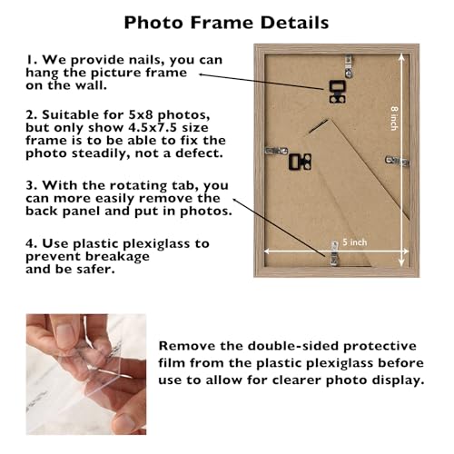 JCJMY 5x8 Picture Frame Rustic Brown for Wall Hanging or Tabletop, Wall Mounting Horizontally or Vertically, 5 x 8 Wall Gallery Poster Photo Frame with Shatter Resistant Plexiglass,Rustic Brown