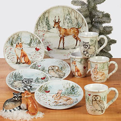 Set of 4 Ceramic Ice Cream Bowls - Winter Forest Animals Design, 5.25 inch