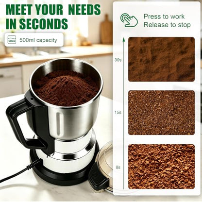 Electric Grain Mill Grinder 500G Stainless Steel Pulverizer for Wheat Corn Oats Coffee - Silver