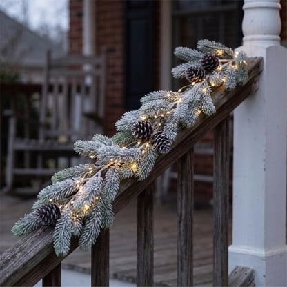 Flocked Christmas Garland with Snowy Pine Branches for Holiday Decor 6ft