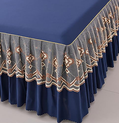 Blue Pleated Bed Skirt 15 Inch Drop Fully Elastic Microfiber Wrap-Around