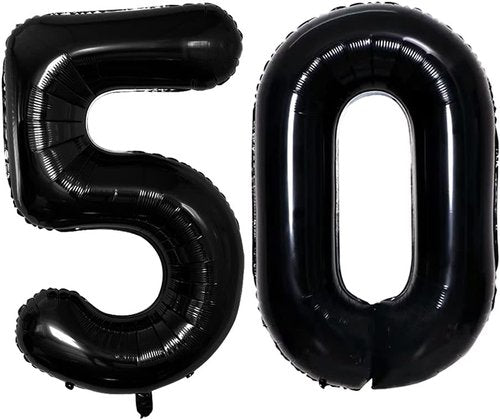 GOER 50th Birthday Balloons - 42 Inch Jumbo Black Foil Helium Decorations for Anniversary Celebrations
