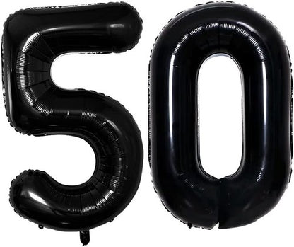 GOER 50th Birthday Balloons - 42 Inch Jumbo Black Foil Helium Decorations for Anniversary Celebrations