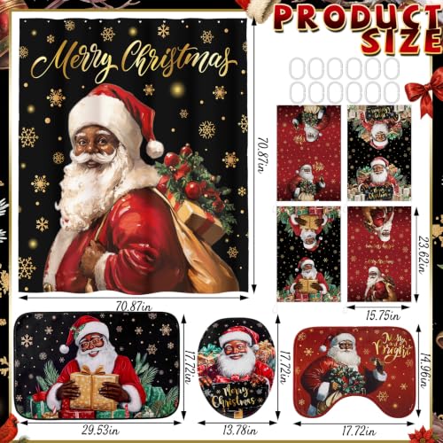 Black Christmas Santa Shower Curtain Set with Rugs and Towels - African American Holiday Decor Variation of THIS listing