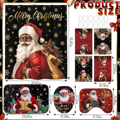 Black Christmas Santa Shower Curtain Set with Rugs and Towels - African American Holiday Decor Variation of THIS listing