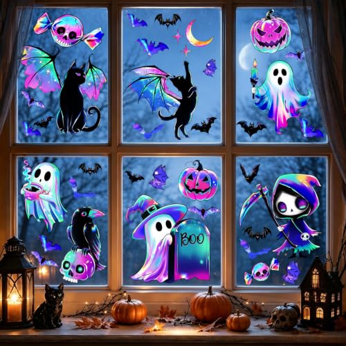 Halloween Window Clings Decor - 118 Pieces Purple Shimmering Stickers