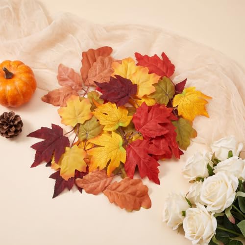 Autumn Maple Leaves Artificial Fall Decor 50 Pcs for Thanksgiving Halloween