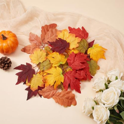 Autumn Maple Leaves Artificial Fall Decor 50 Pcs for Thanksgiving Halloween