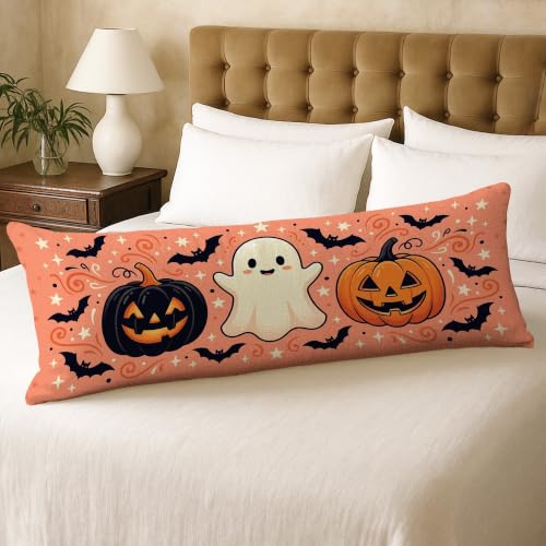 Halloween Ghost and Jack-o'-Lantern Body Pillowcase 20x54 Inch - Orange