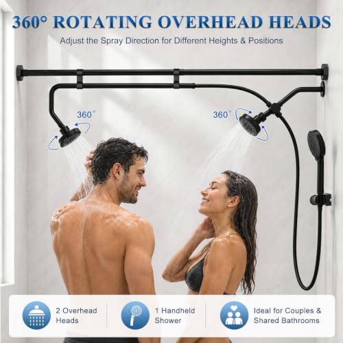 Dual Shower Head Set for Two - No-Drill Handheld & Overhead Combo