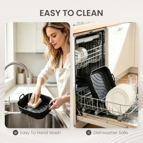 Redfly Reusable Silicone Air Fryer Liners Square 8.5 Inch - Black & Black Variation