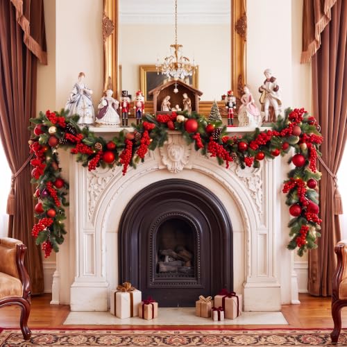 6ft LED Prelit Christmas Garland with Burgundy & Rustic Variations