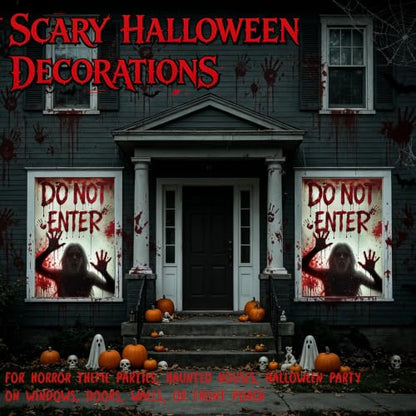Halloween Window Cover Bloody Haunted House Decor 47.2x31.5 Inch - Red - 2PCS