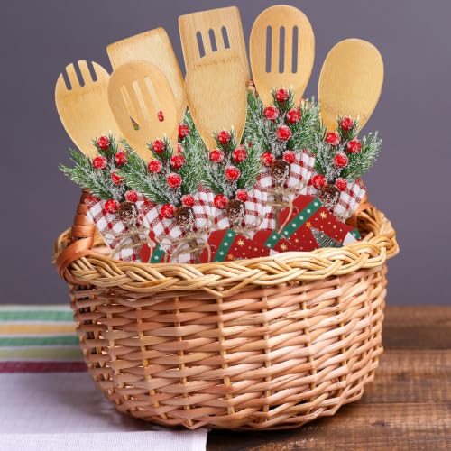 Christmas Bamboo Spatula Set - 24 Pcs with Waffle Towels & Decorations, Pink & White