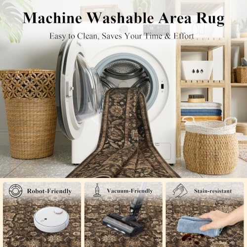 Warm Brown 2x5 Non-Slip Vintage Kitchen Rug Runner - Washable Floor Mat