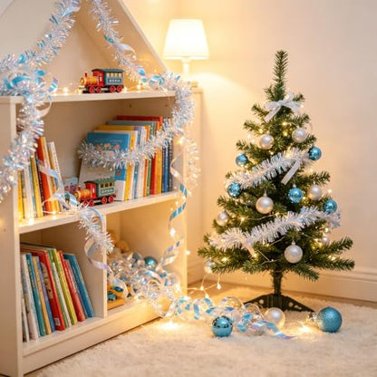 6.5FT Iridescent Christmas Tinsel Garland - Glitter Foil Holiday Decorations