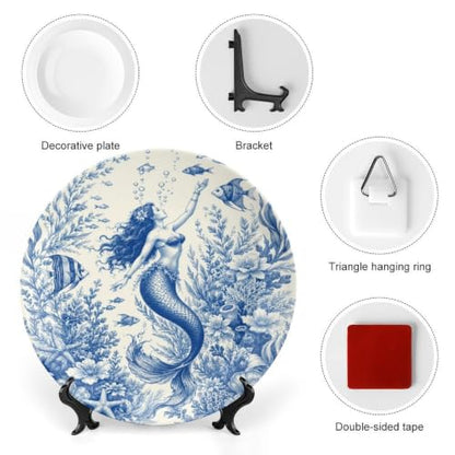 Mermaid Underwater Floral Bone China Decorative Plate 8 Inch Wall & Stand Display