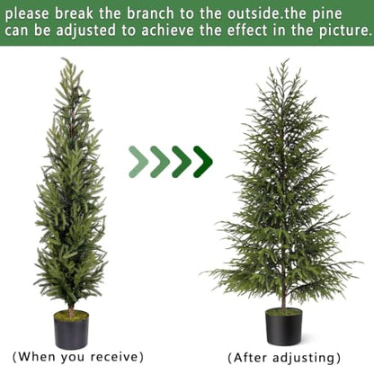 2-Pack Artificial Norfolk Pine Trees - 4FT Potted Christmas Decor for Front Door