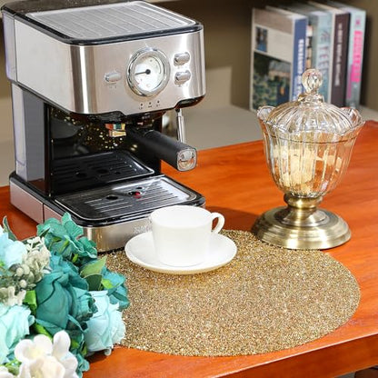 Blulu 4 Pieces Gold Round Rhinestone Placemat Set - Glitter Sparkle Table Mats