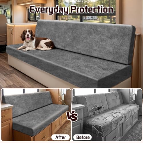 Leather Look RV Couch Cover for Jackknife Sofa - Dark Grey 1 Set