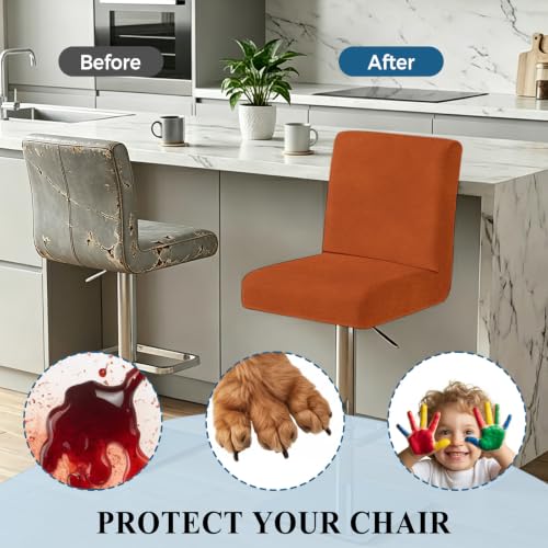 Set of 4 Autumn Burnt Orange Stretch Bar Stool Covers - Washable Counter Height Slipcovers for Dining & Bar Areas