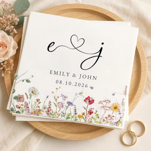 Personalized Wedding Cocktail Napkins Style 6 - Mr Mrs Couple Initials 50-500 Pack