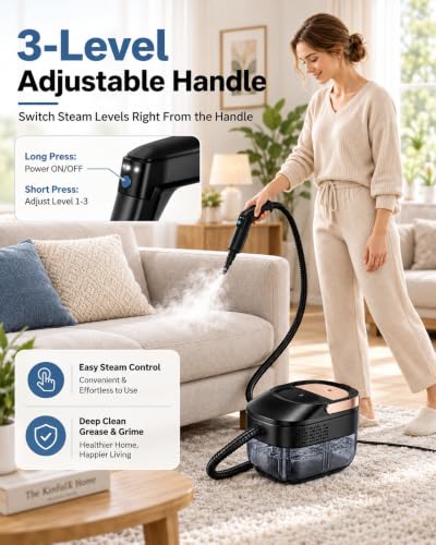 Steam Cleaner 1600W Handheld for Home Deep Black-Orange 1.69QT Tank