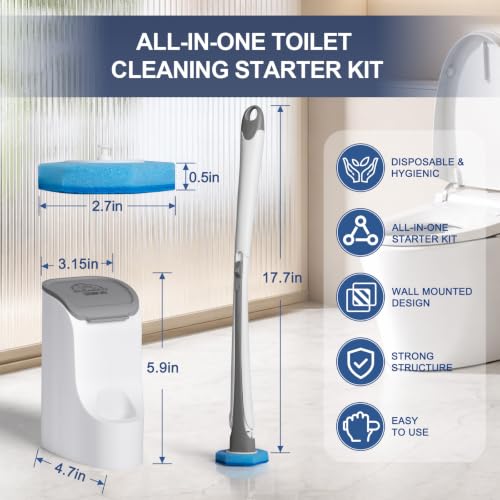 Disposable Toilet Brush with 32 Refills and Wall-Mounted Holder Set