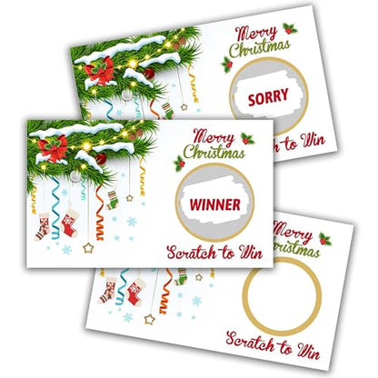 Green White Christmas Scratch Off Cards - 50 Pcs Holiday Game Set