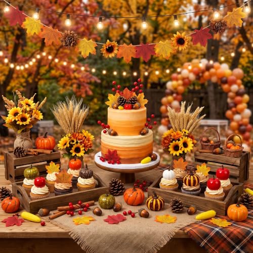 Fall Table Decor Pumpkin Set with Leaves Berries and Acorns - 73 Pieces