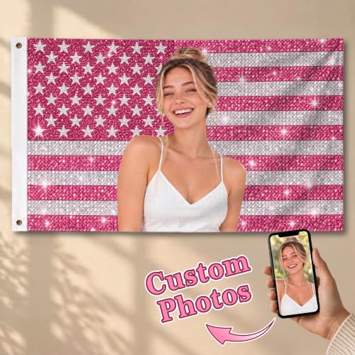 Custom Pink American Flag with Photo - Multiple Sizes, DS05 Variation