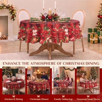 Softalker Christmas Plaid Round Tablecloth 70 Inch - Red Checkered, Flower Variation