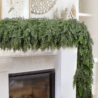 12FT Thick Christmas Cedar Garland with 300 Branches and Real Touch Layers - Extra Full, Green