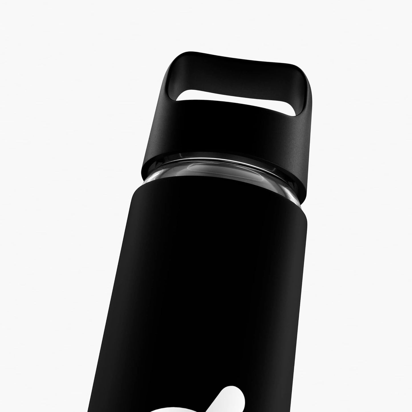 Peloton Glass Water Bottle - 16 Oz. with Non-Slip Silicone Sleeve & Travel-Friendly Handle, Black