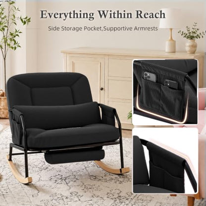 Oversized Nursery Rocking Chair with Reclining Backrest & Footrest - Black Variation