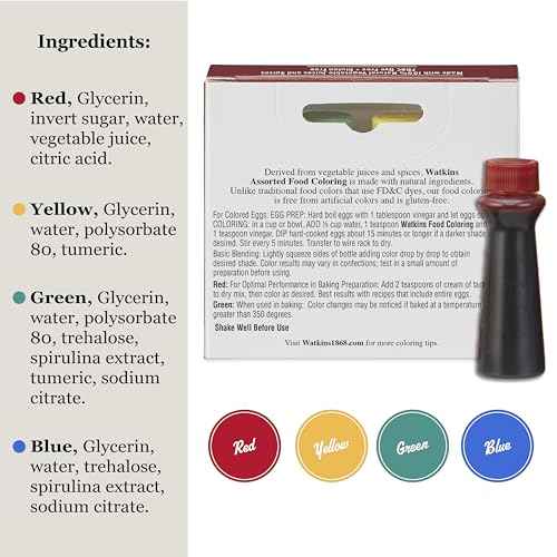 Watkins Assorted Food Coloring, 1 Each Red, Yellow, Green, Blue, Total Four 0.3 oz bottles, 4 Count (Pack of 1)