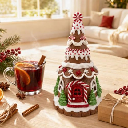 Lighted Gingerbread House Tree - 9 Inch Clay Dough Holiday Decor