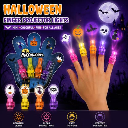Halloween Finger Projector Rings 3-Pack - LED Ghost, Bat, Pumpkin Designs