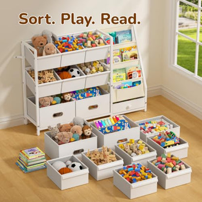 Kids Toy Storage Organizer with 9 Bins Montessori Toddler Bookshelf White