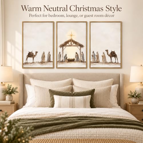 3-Piece Nativity Wall Art Set - Framed Religious Decor, 24 x 36 in Wheat Cocoa