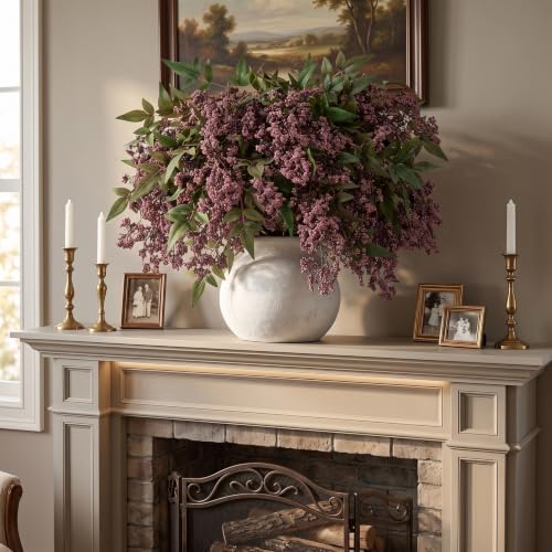 Dusty Plum 17-Inch Faux Nandina Berry Stems - 5 Pack for Vase Decor