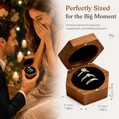 Wedding Day Ring Box with Custom Name & Date - Hexagon 3-Slot Design