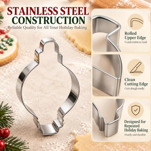 Christmas Ornament Cookie Cutter Set - 6 Stainless Steel Shapes for Holiday Baking