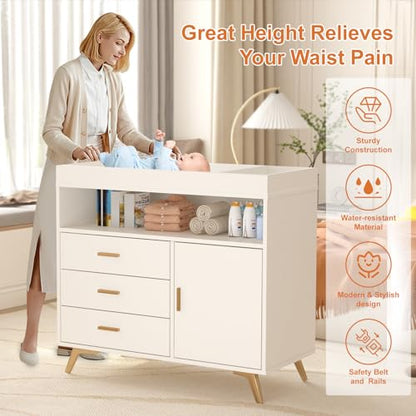 Baby Changing Table with Drawers and Open Shelf - Nursery Storage