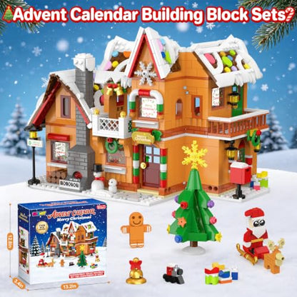 Gingerbread House Building Block Set for Kids & Adults - 24-Day Christmas Advent Calendar
